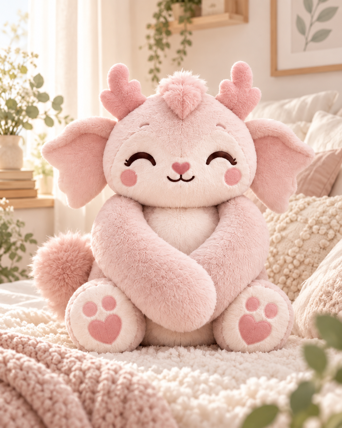 Luna, de poederroze Hugzii met lange knuffelarmen